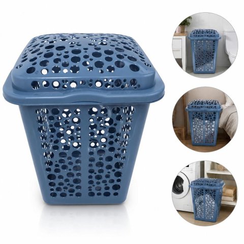 Organizador Brinquedos Infantil Azul Grande 80 Litros Cesto Telado Porta Treco Roupa Suja Lavanderia
