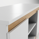 Ver imagem 6 de Rack para TV até 55 Polegadas MDF 155cm Pés em Madeira Maciça Nichos Branco/Amadeirado