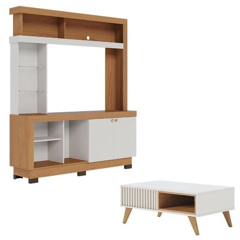 Estante Home Theater Valença Freijó Off White com Mesa de Centro Jeri Off White Freijó - Colibri