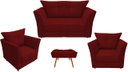 Ver imagem 1 de Kit Namoradeira + 2 Poltronas Decorativa Isis + 1 Puff Retangular Suede Marsala Pés Madeira Ms Decor