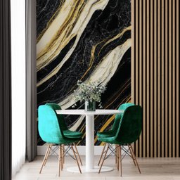 Papel de Parede Painel 3D Mármore Preto Branco Dourado 2M Revestimento Pedra Requinte Auto Colante - 2