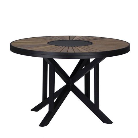 Mesa Atenas 120cm Tampo Madeira Giratório em Alumínio Trama Marrom