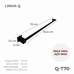 Porta Toalha Banheiro 70cm Aço Inox 304 Preto Fosco Q-t70pf - 4