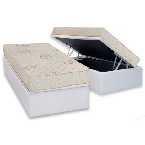 Conjunto Box Baú Solteiro: Colchão Molas Luckspuma D45 Gran Luck Pró Saúde + Base Crc Courano