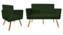 Ver imagem 1 de Kit Namoradeira + 1 Poltrona Decorativa Nina Suede Verde Pés Madeira Mz Decor