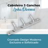 Cabide Cromado Com 3 Ganchos Em Metal Fixo Para Banheiro - 3