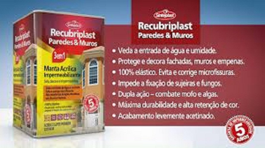 Tinta Imperemeab. Para Paredes E Muros, Recubriplast 18 Lt: Branco - 3