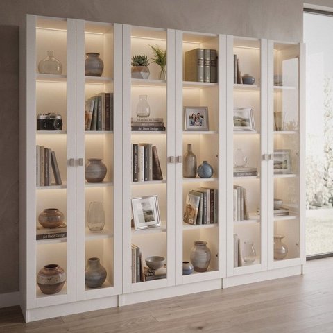Kit 3 Armários para Escritório com 2 Portas de Vidro com LED 171,5x60cm ME4205 Yescasa Branco