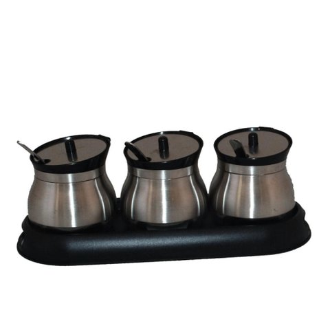 Conjunto de 3 Porta Tempero em Inox com Base