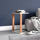 Ver imagem 1 de Mesa Lateral Retangular para Sofá 100% Mdf Design Industrial Cor:off White com Freijó