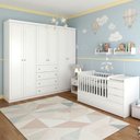 Ver imagem 1 de Berço Multifuncional Cleo e Guarda Roupa Infantil 6 Portas Americano Ambiente Branco Fosco com