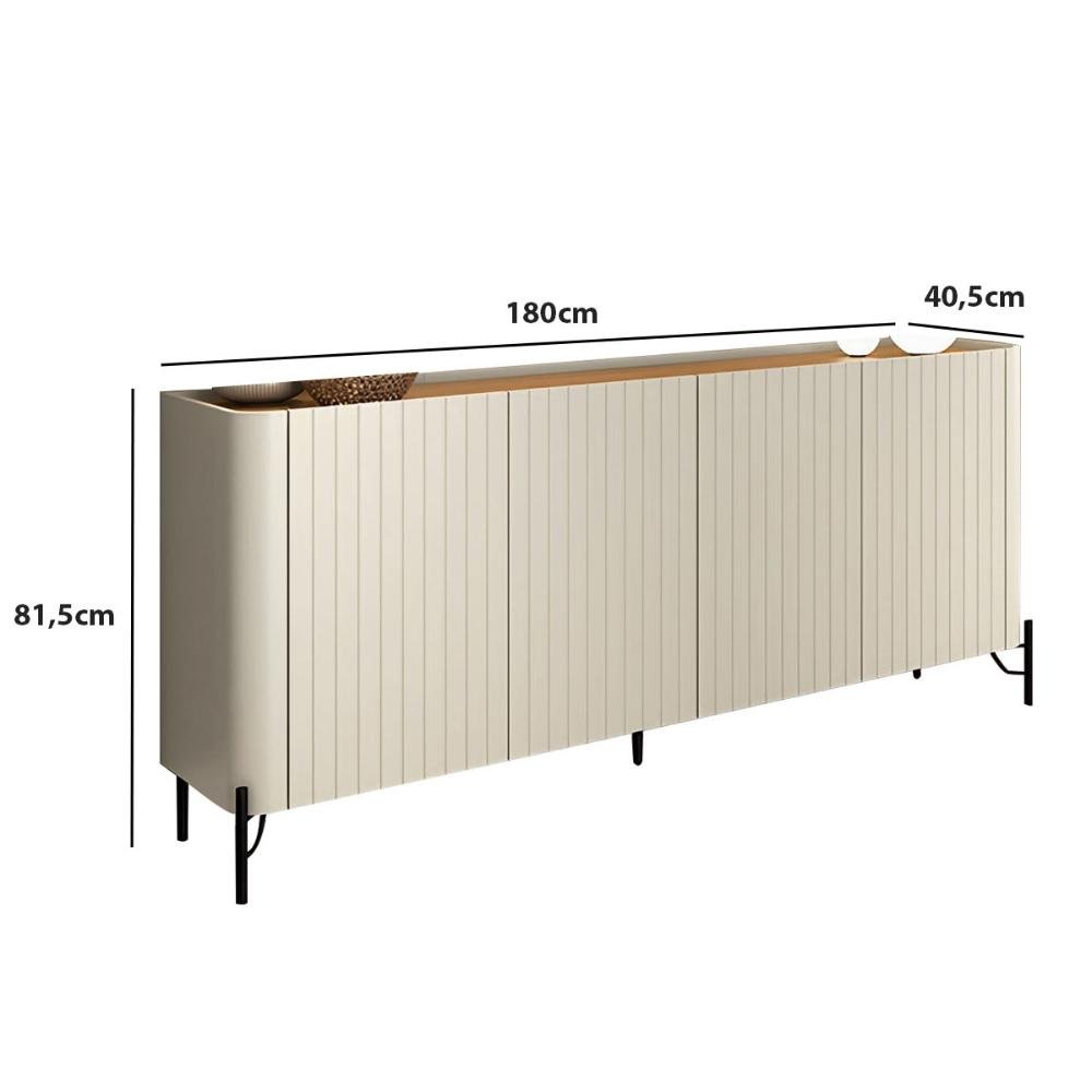 Balcão Buffet P/ Sala Porta Brise 180cm Pés Metal 100% Mdf Cor:louro e Luna com Preto - 3