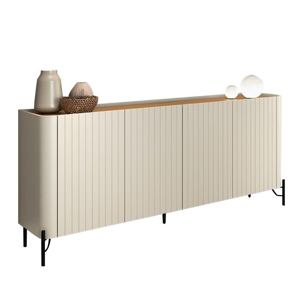 Balcão Buffet P/ Sala Porta Brise 180cm Pés Metal 100% Mdf Cor:louro e Luna com Preto - 2