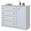 Ver imagem 5 de Jogo de Quarto com Guarda Roupa 4 Portas de Bater 4 Gavetas e Cômoda MDF MDP Branco Móveis Henn