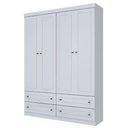 Ver imagem 4 de Jogo de Quarto com Guarda Roupa 4 Portas de Bater 4 Gavetas e Cômoda MDF MDP Branco Móveis Henn