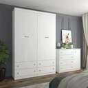 Ver imagem 2 de Jogo de Quarto com Guarda Roupa 4 Portas de Bater 4 Gavetas e Cômoda MDF MDP Branco Móveis Henn