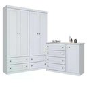 Ver imagem 1 de Jogo de Quarto com Guarda Roupa 4 Portas de Bater 4 Gavetas e Cômoda MDF MDP Branco Móveis Henn