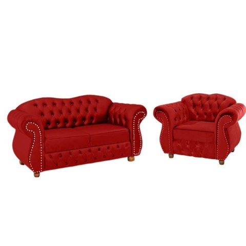 Uma Namoradeira Chesterfield Merlo + Uma poltrona - Suede vermelho/ decoração, recepção, sala tv