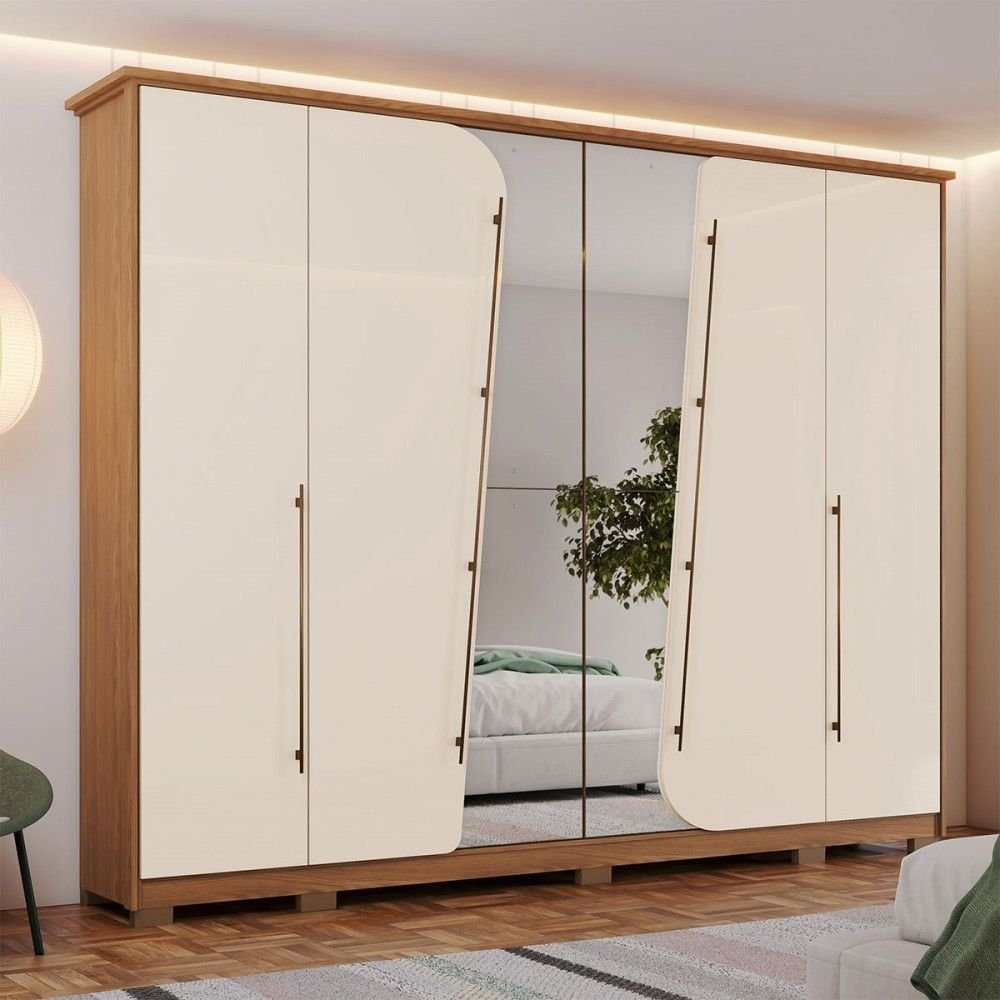 Goarde Guarda-roupa Casal Dubai 6 Portas 6 Gavetas com Espelho Nature/off ...