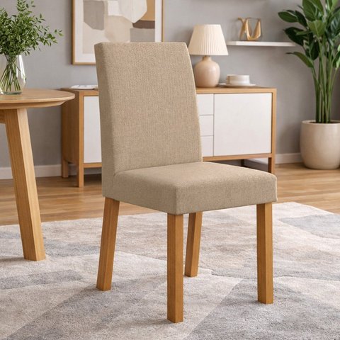 Kit 4 Cadeiras de Jantar Estofadas Laini Bege Amêndoa Clean/Bege