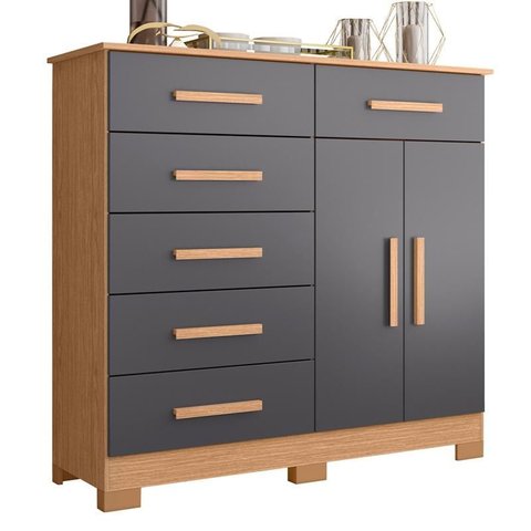 Cômoda Xangai 6 Gavetas Freijó/titanium - Abz