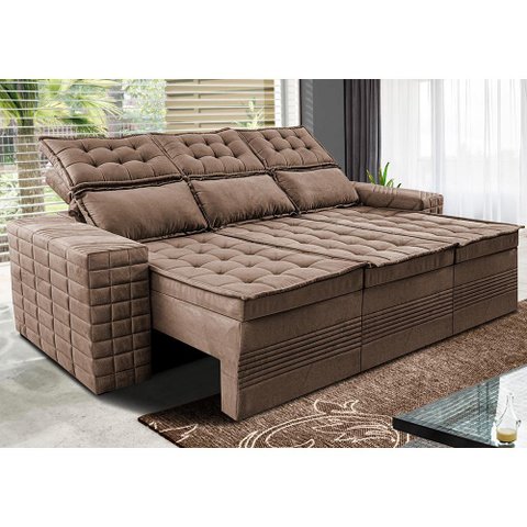 Sofá 3 Lugares Retrátil e Reclinável Cama inBox Senses 2,00m Velusoft Castor