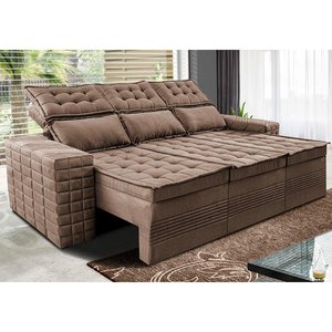 Sofá 3 Lugares Retrátil e Reclinável Cama inBox Senses 2,00m Velusoft Castor