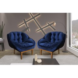 Kit 2 Poltronas Decorativa Marcela Veludo Azul Marinho - 1