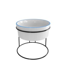 Comedouro Elevado com Pote de Porcelana 300ml Borda Azul - 1