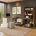 Ver imagem 2 de Kit Escritório Home Office com Escrivaninha 4 Gavetas e Estante