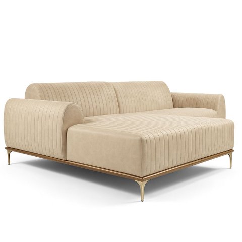 Sofá com Chaise Lado Direito 230cm Cocie Courino Bege - Sallar Home