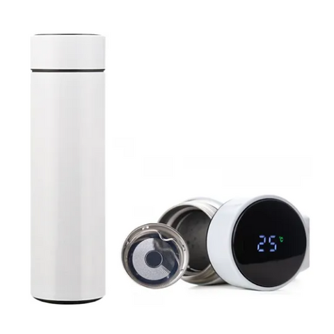 Garrafa Térmica Portátil 500ml Termômetro Aço Inox Tampa Touch Led Cor: Branco