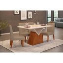 Ver imagem 1 de Conjunto: Mesa Sala Jantar Argo C/ Tampo Madeirado C/ Vidro Curvo 136x90cm e 4 Cadeiras Lia Freijo/