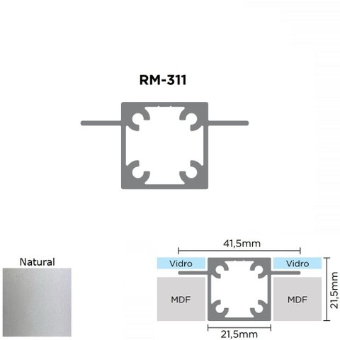 Perfil Alumínio Modular Link RM-311 Barra 03 metros Natural Rometal 01 Barra