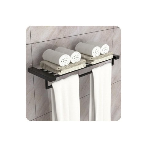 Toalheiro Hotel de Parede Porta Toalha Duplo Preto F.master