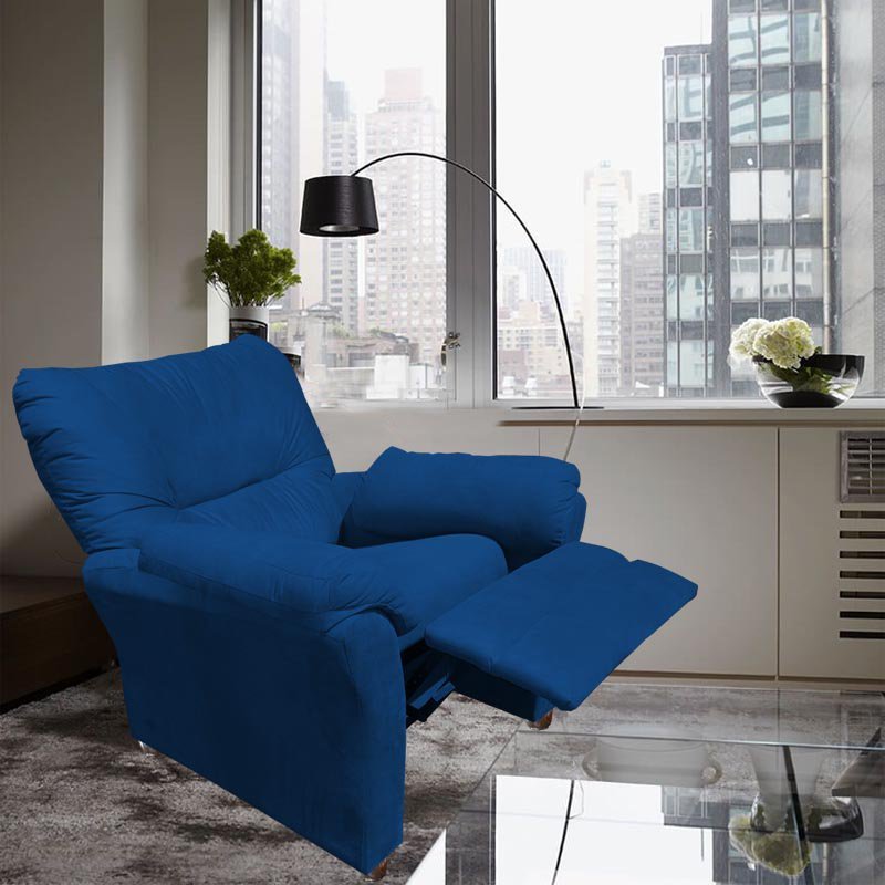 Poltrona Reclinável Manu Amamentação Bebe Quarto Sala Suede Marinho