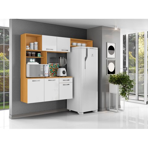 Cozinha Nanda Moderna Compacta C/ Balcão 179,4cm:cinamomo/branco