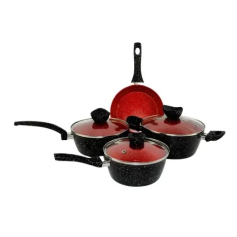 Conjunto Panelas Antiaderente com Tampa de Vidro 04 Peças - Preto e Vermelho