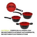 Ver imagem 3 de Conjunto Panelas Antiaderente com Tampa de Vidro 04 Peças - Preto e Vermelho