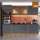 Ver imagem 1 de Cozinha Completa MDF Modular Édez Uno, 6 Peças, Grafite e Louro Freijó