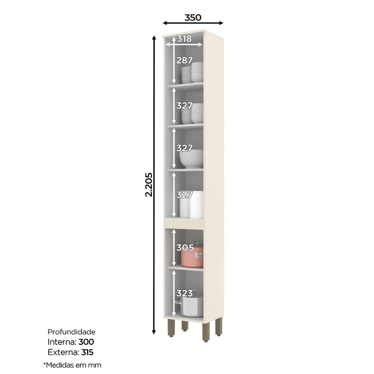 Paneleiro Henn Connect C72-139 6 Prateleiras Off White SE