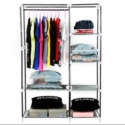 Guarda Roupa Duplo Cabideiro Arara 5 Prateleiras Armario Compacto Organizador Portatil Vermelho - 3