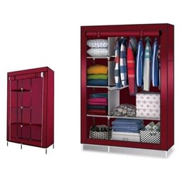 Guarda Roupa Duplo Cabideiro Arara 5 Prateleiras Armario Compacto Organizador Portatil Vermelho - 1
