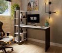 Ver imagem 2 de Mesa Escrivaninha Artemis com Prateleira Escritório Moderno Elegante Estilo Industrial Cor Branco