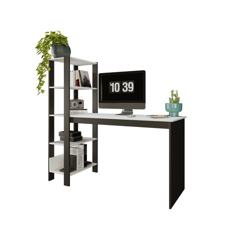 Mesa Escrivaninha Artemis com Prateleira Escritório Moderno Elegante Estilo Industrial Cor Branco