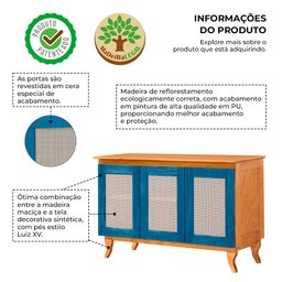Buffet Aparador Tela 3p Madeira Maciça Deltan - Azul / Imbuia - 2
