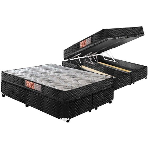 Cama Box Baú Queen: Colchão Espuma D45 Paropas Pasquale + Base CRC Suede Black(158x198)