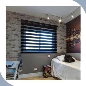 Persiana Cortina Double Vision Zebra Cor Preto - 1,40m X 1,40m Altura - Sala Escritório Quarto - Fác