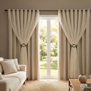 Cortina Blackout em Tecido com Voil 4,00m X 1,80m Bloqueia 90% Luz Sala e Quarto:avelã