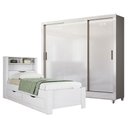Ver imagem 1 de Guarda Roupa Casal Itália 3 Portas com Pés e Cama Solteiro Invicta Branco Brilho - Santos Andirá